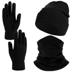 9451 Winter Beanie Hat Neck Warmer Neck Gaiter Touchscreen Glove Set Cold